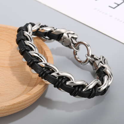Cowhide Braided Skull Bracelet