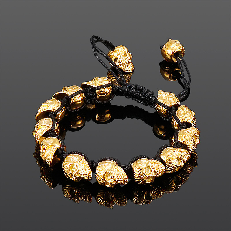 Hand-woven sterling silver skull bracelet