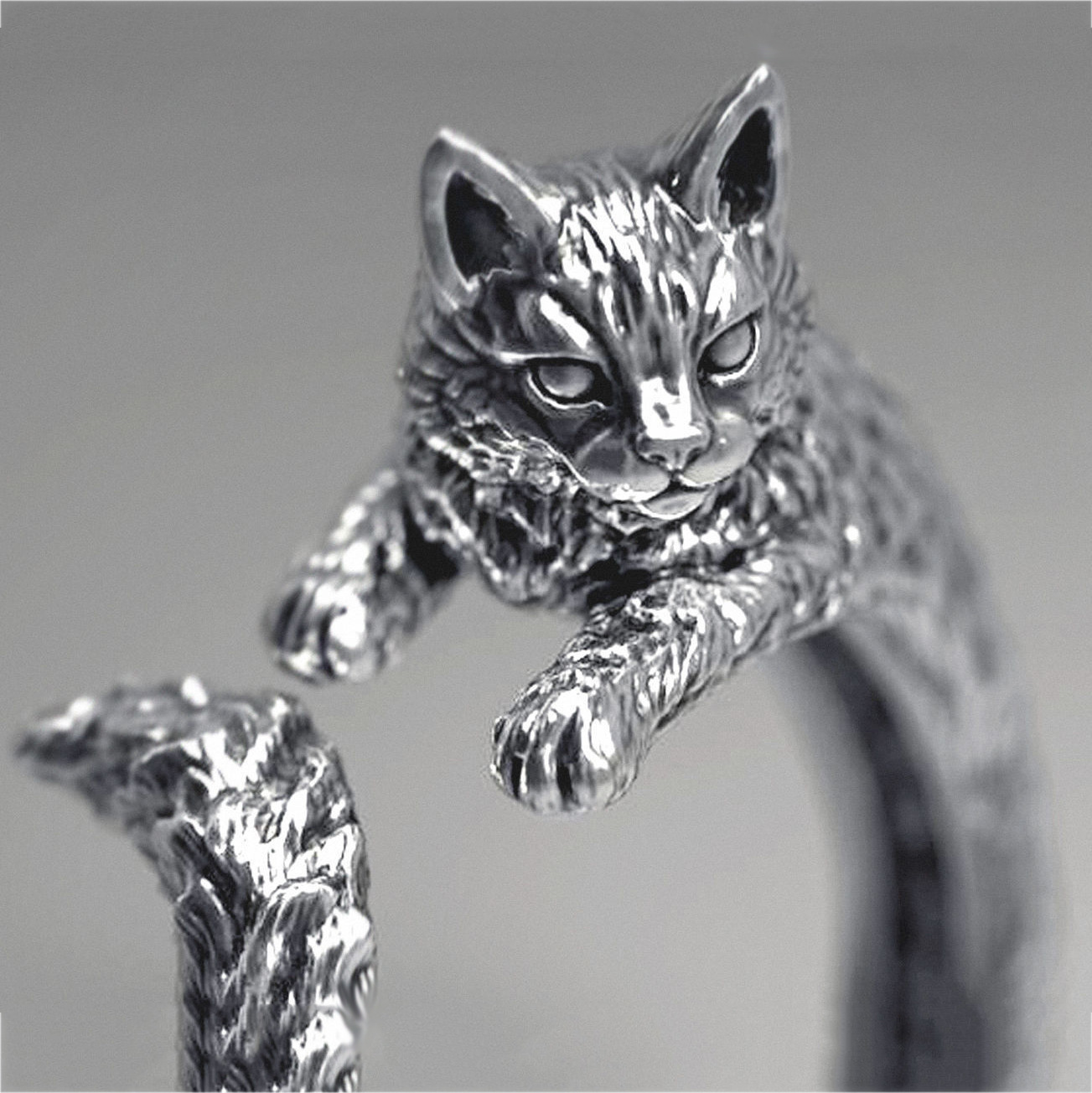 Sterling silver cat ring