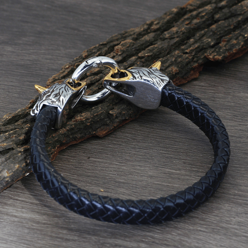Viking wolf head bracelet