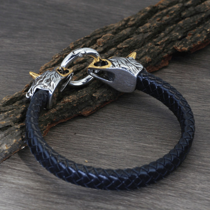 Viking wolf head bracelet
