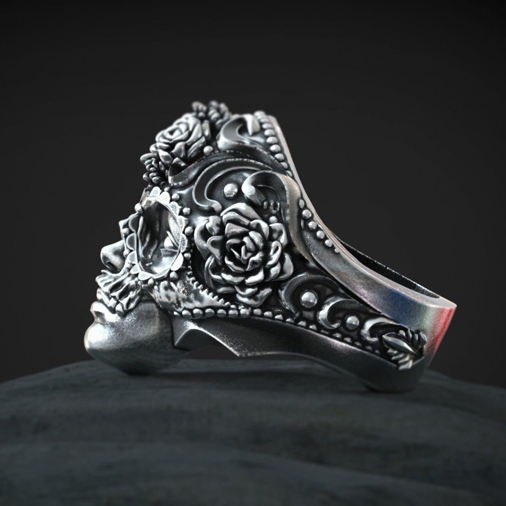 Skull and Flower Ring