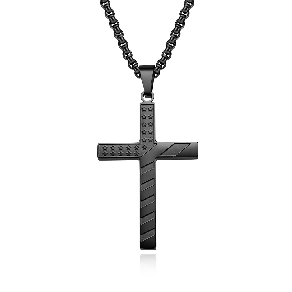 American Stars and Stripes Titanium Steel Cross Necklace
