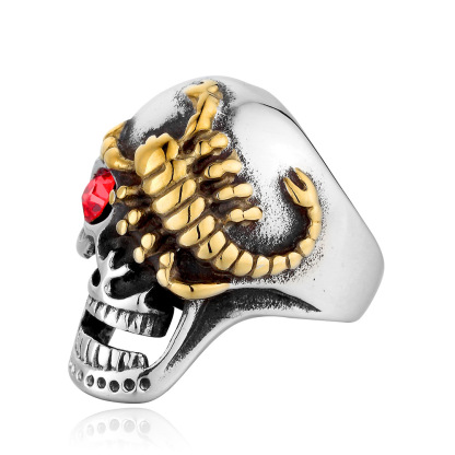 Red Eyed Skull Scorpion Ring
