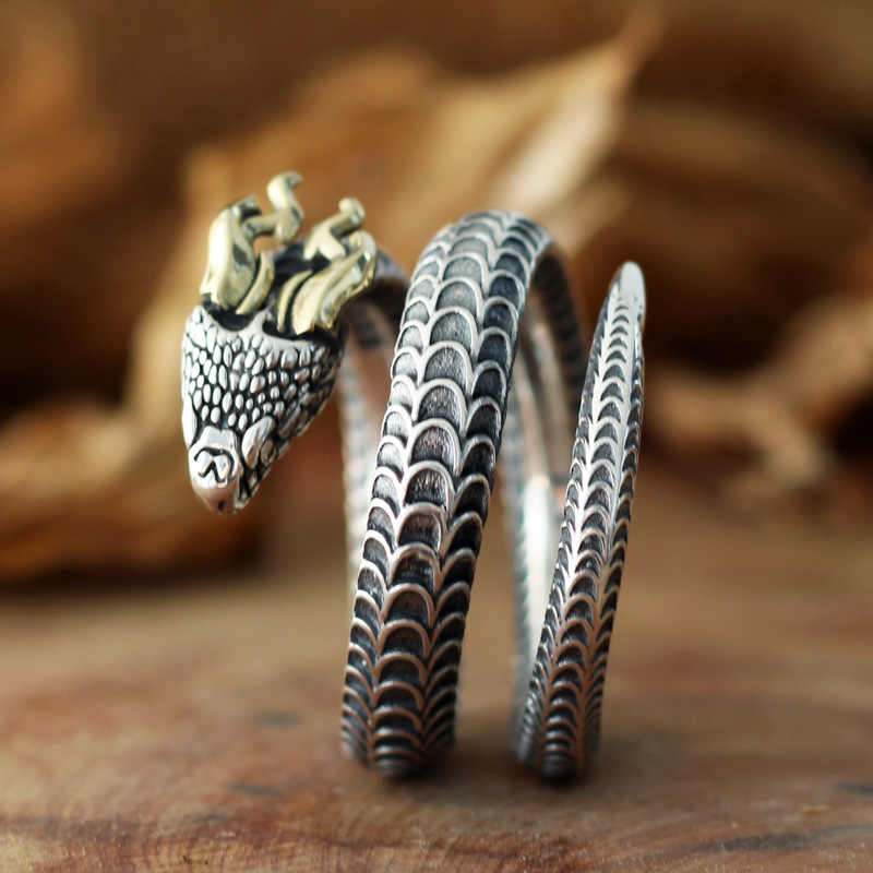 Dragon Horned Snake Silver Ring