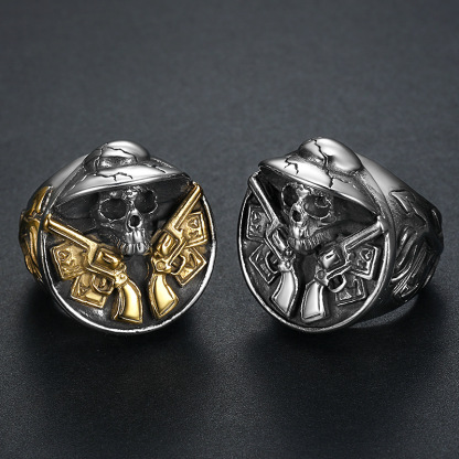 Double Gun Skull Ring