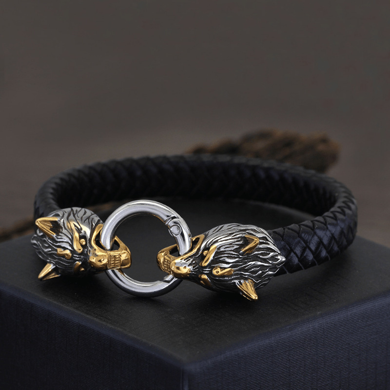 Viking wolf head bracelet