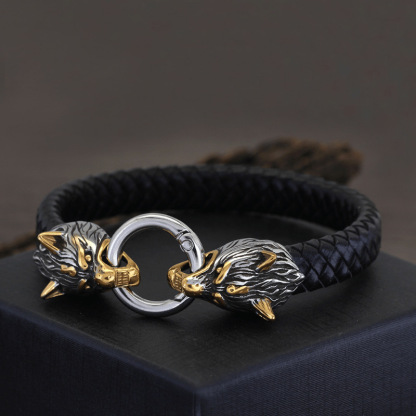 Viking wolf head bracelet