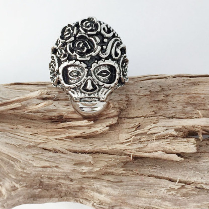 Skull and Flower Ring