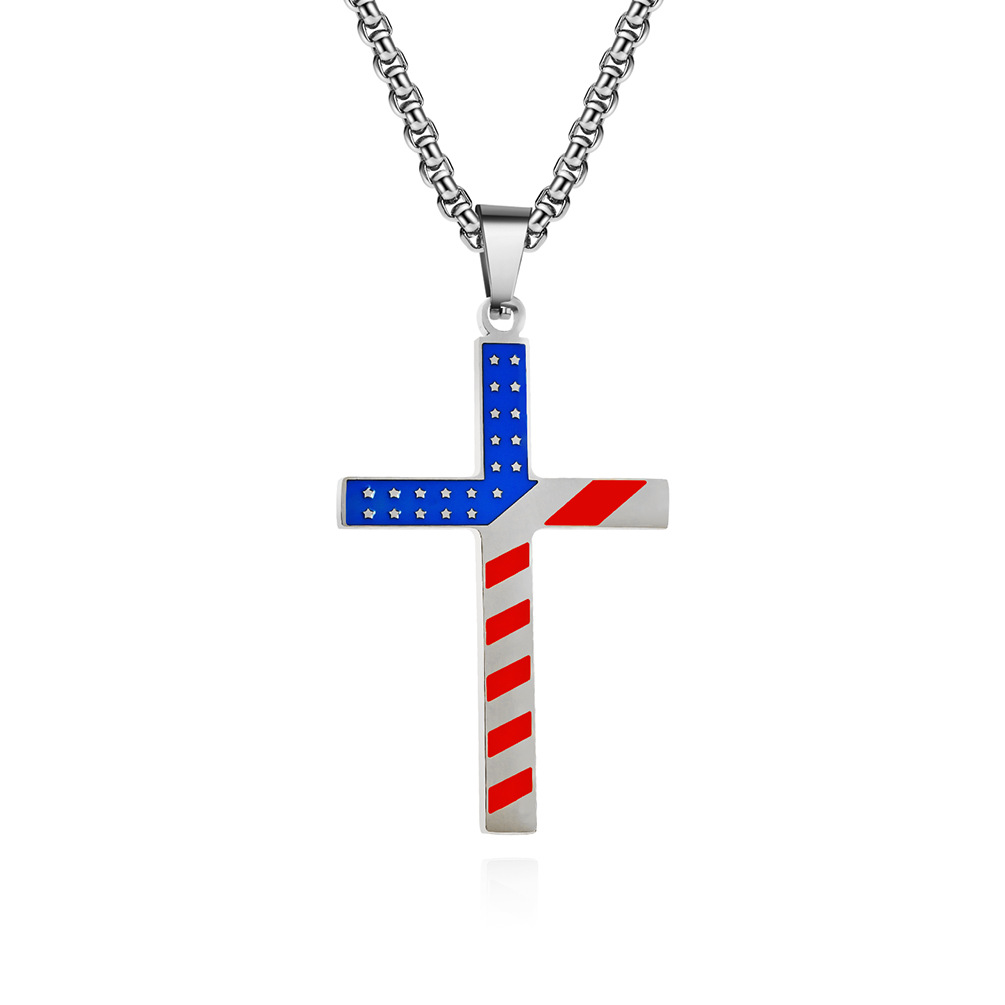 American Stars and Stripes Titanium Steel Cross Necklace