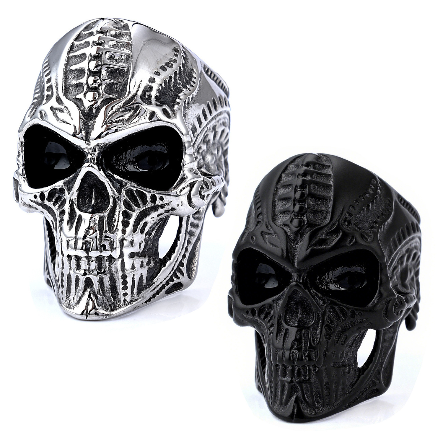 Biker-style carved skull ring