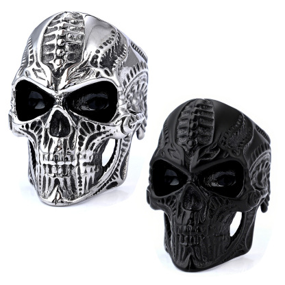 Biker-style carved skull ring