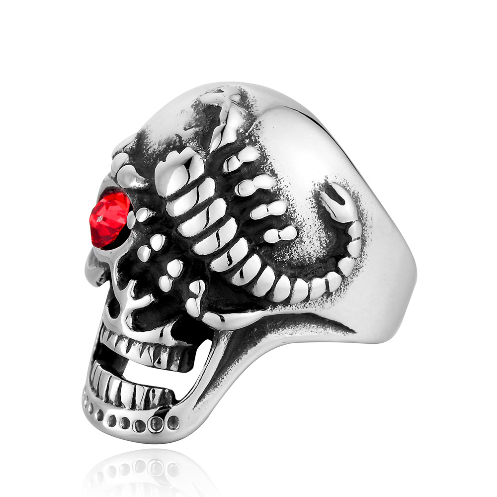 Red Eyed Skull Scorpion Ring