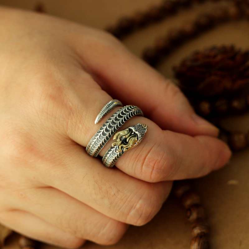 Dragon Horned Snake Silver Ring