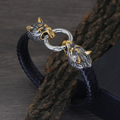 Viking wolf head bracelet