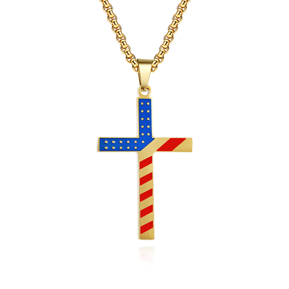American Stars and Stripes Titanium Steel Cross Necklace