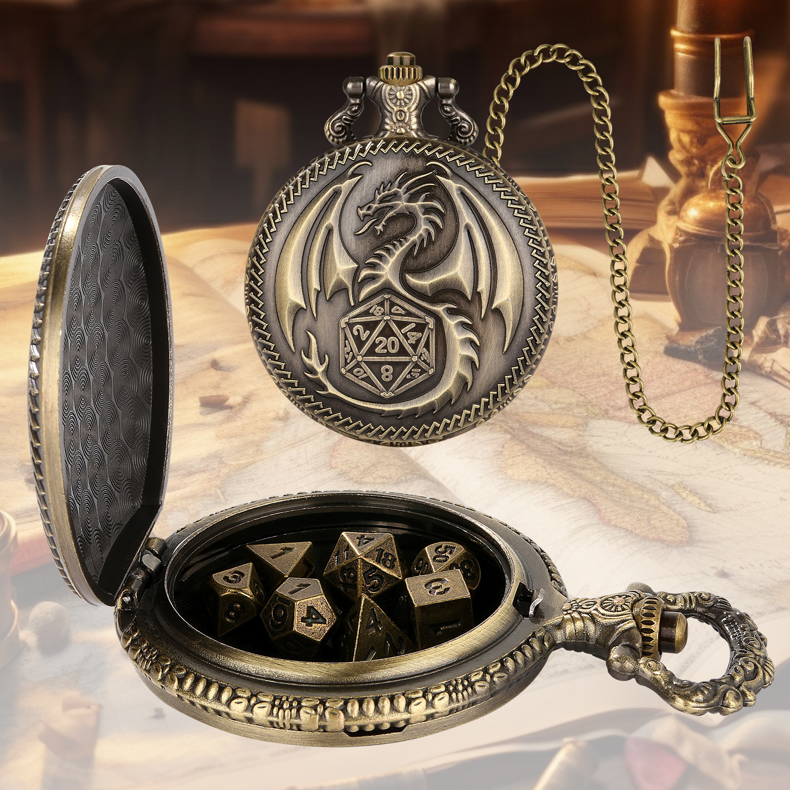 Dragon D20 StylePocket Watch Dice Set