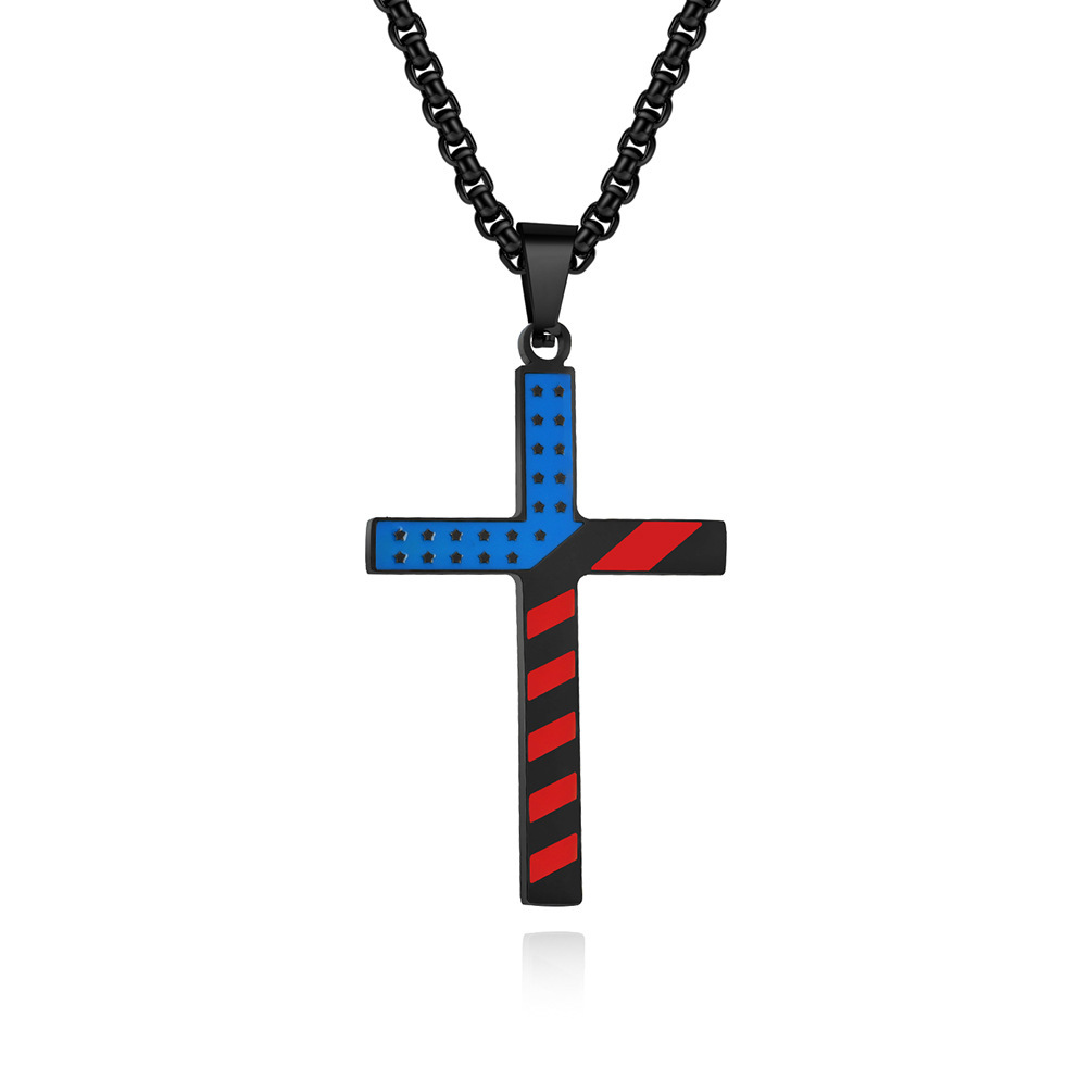 American Stars and Stripes Titanium Steel Cross Necklace