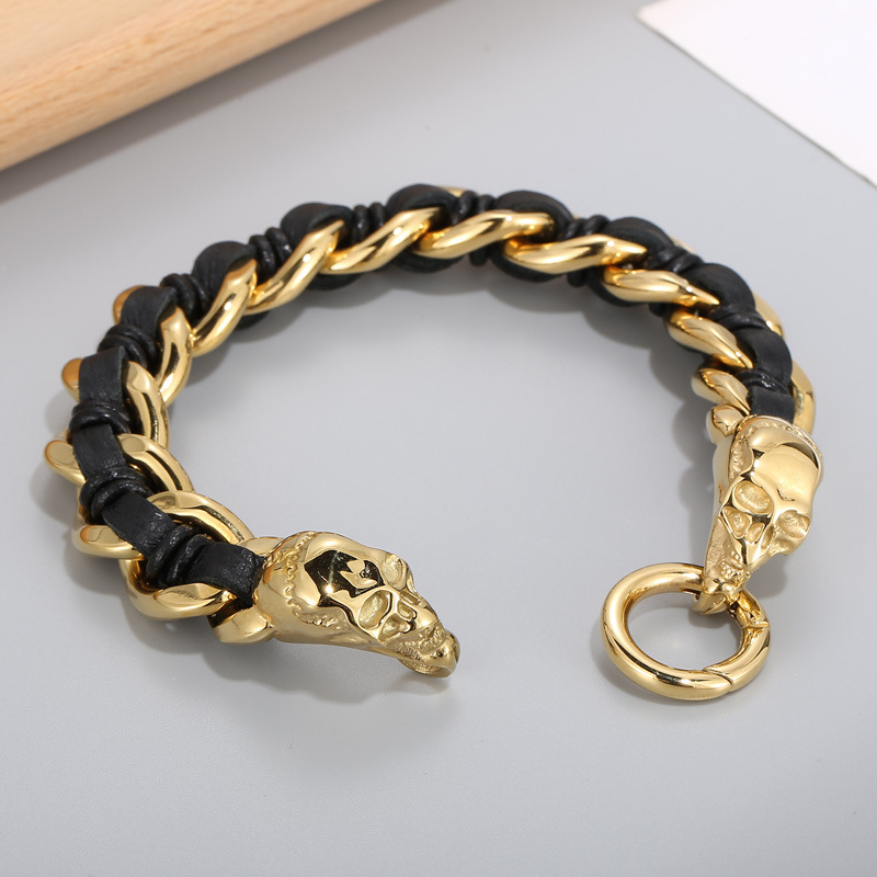 Cowhide Braided Skull Bracelet