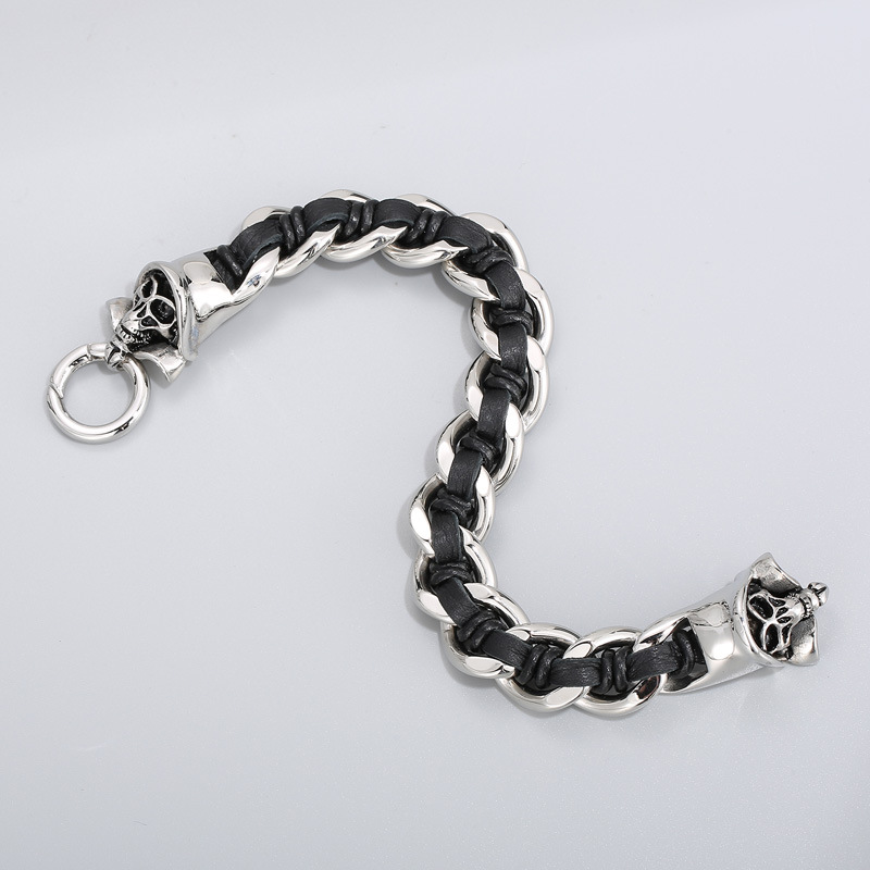 Cowhide Braided Skull Bracelet