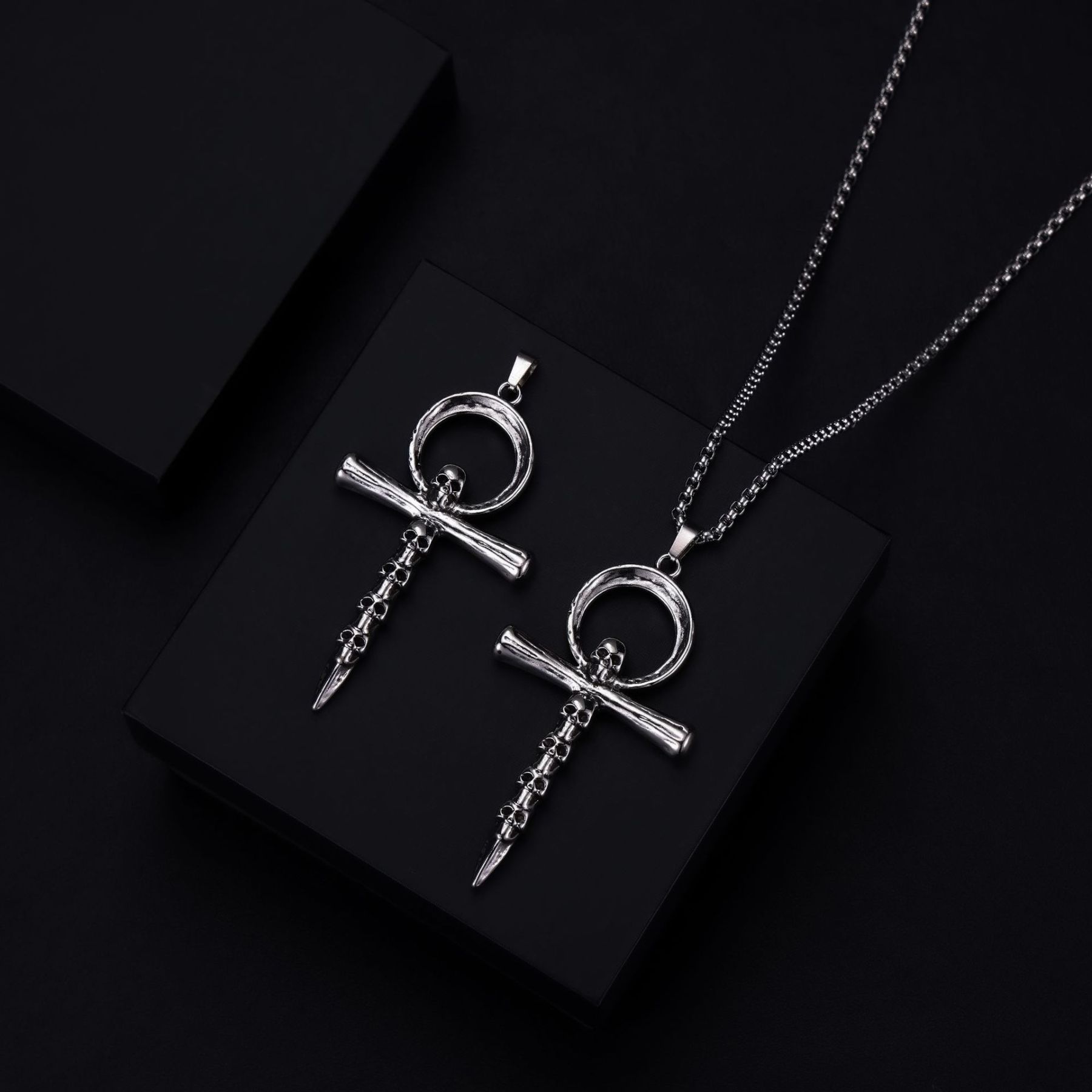  Titanium Cross Skull Necklace