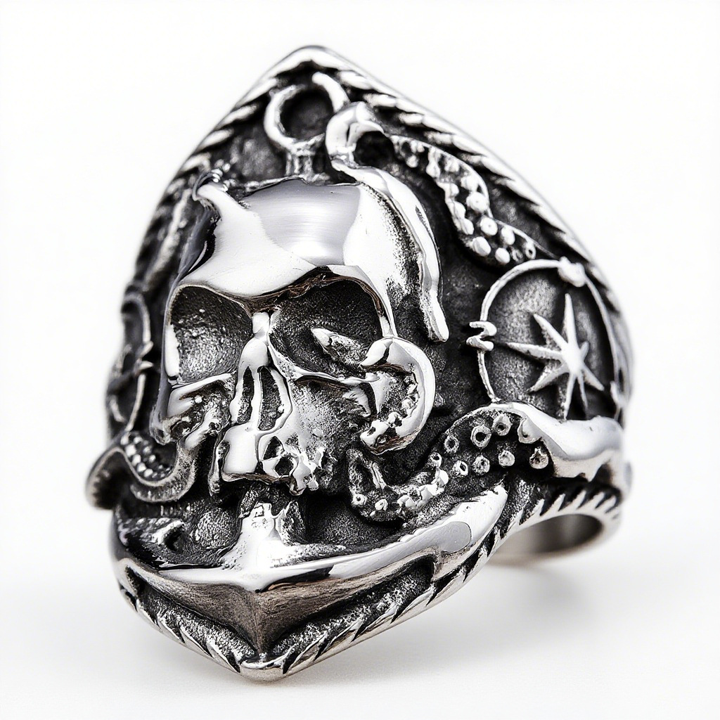 Nautical Anchor Skull Ring