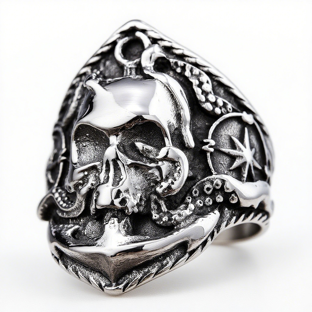 Nautical Anchor Skull Ring