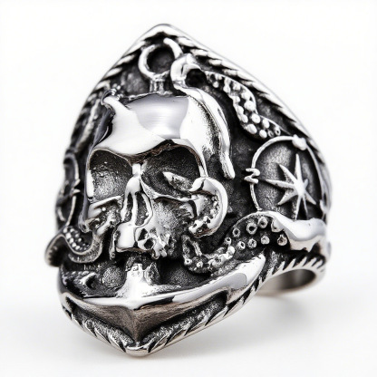 Nautical Anchor Skull Ring