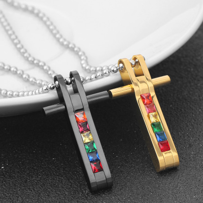Seven-color diamond cross pendant necklace