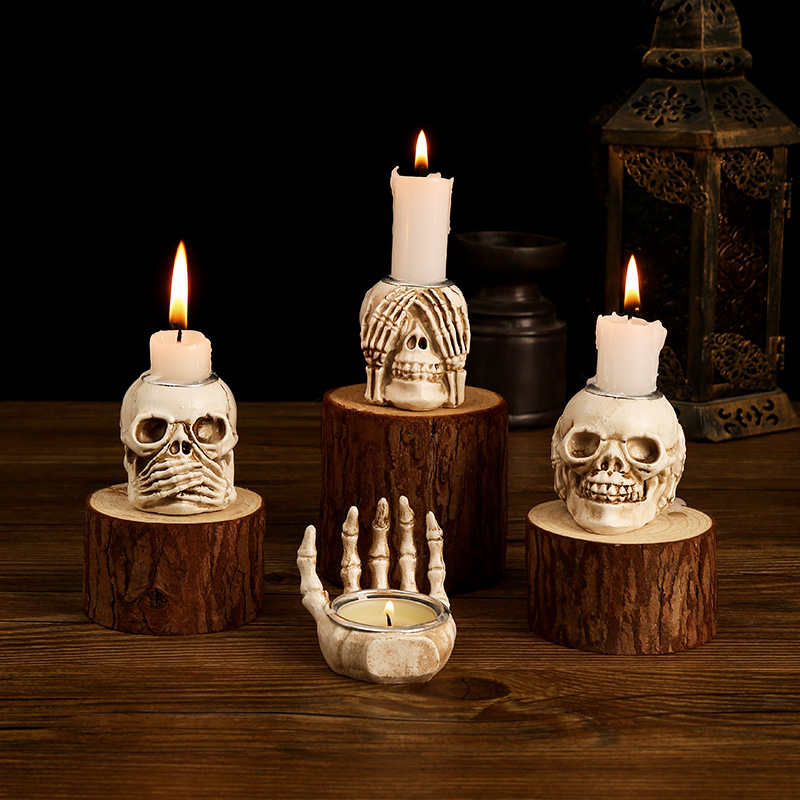 Halloween skull candlestick