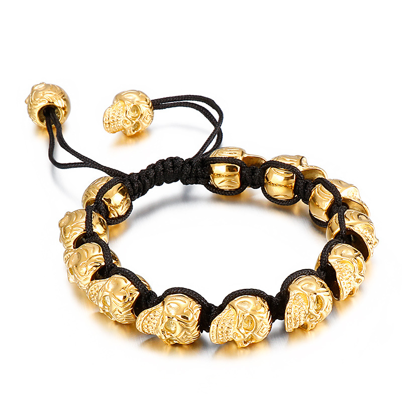 Hand-woven sterling silver skull bracelet