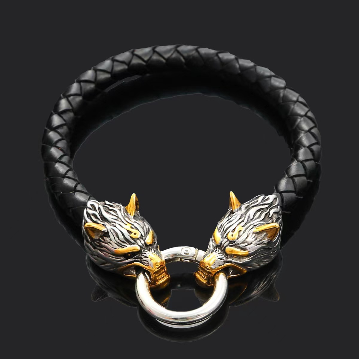 Viking wolf head bracelet
