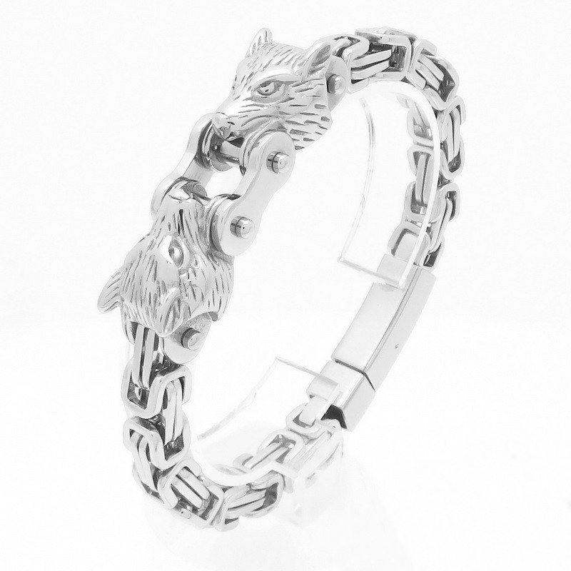 Retro Double Wolf Head Men's Bracelet