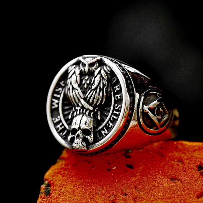 Vintage crow titanium steel ring