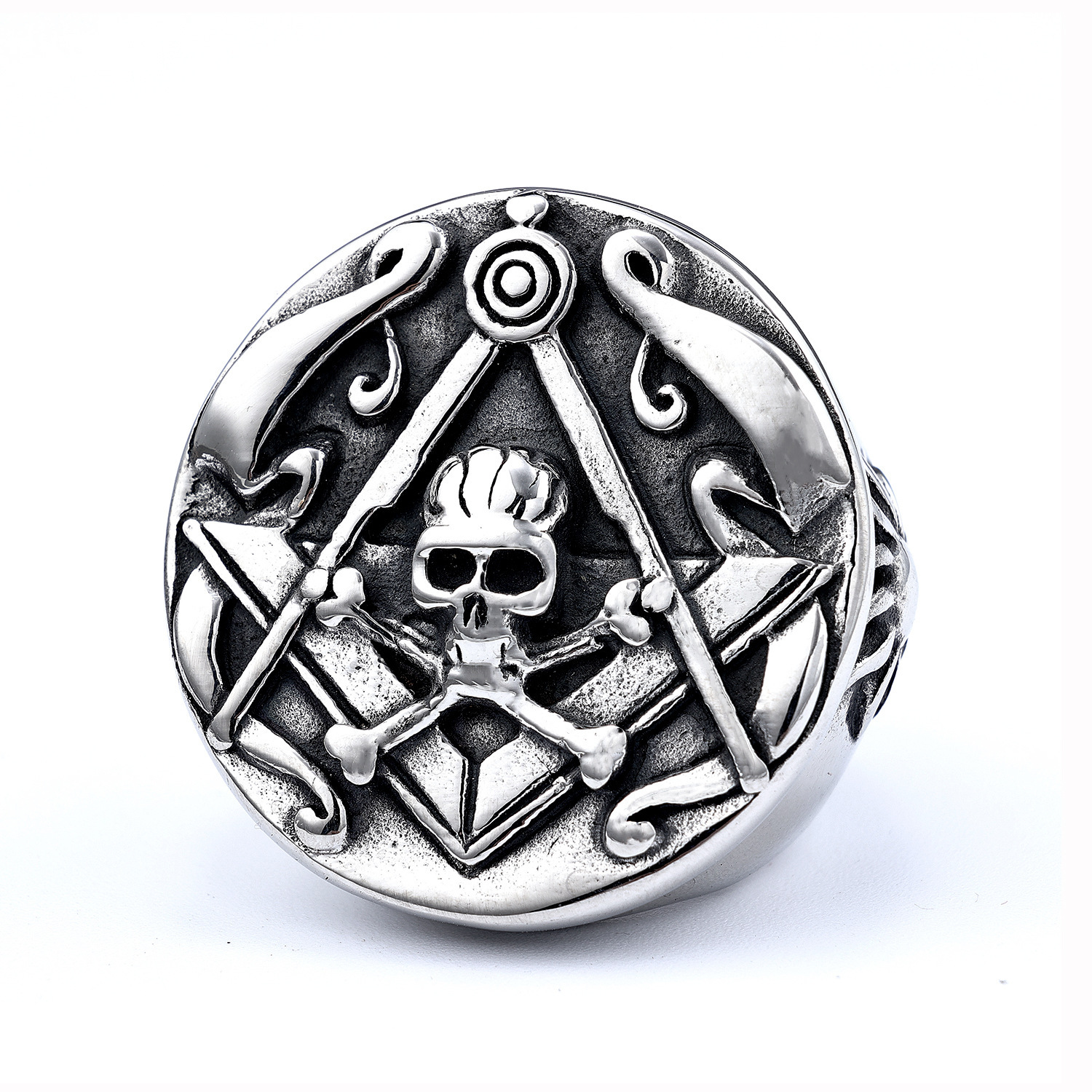 Round Masonic Skull Ring