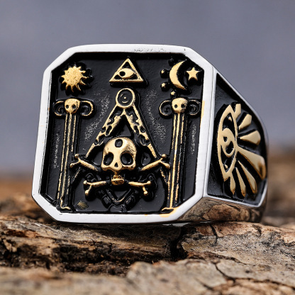 Gold skull 925 silver men's ring
