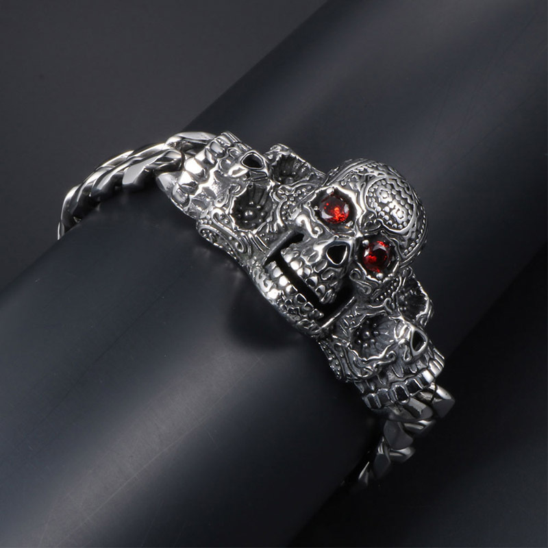 Sterling Silver Skull Ruby Bracelet