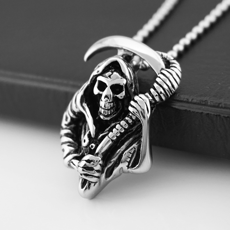 Gothic Death Scythe Skull Pendant Necklace