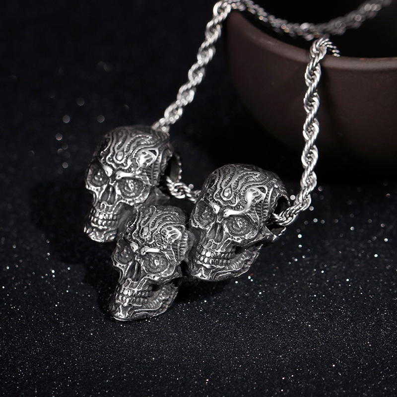 Vintage Titanium Steel Skull Pendant Necklace