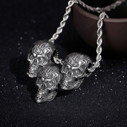 Vintage Titanium Steel Skull Pendant Necklace