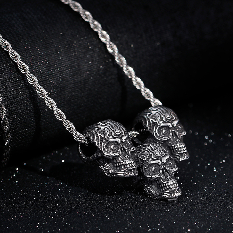 Vintage Titanium Steel Skull Pendant Necklace