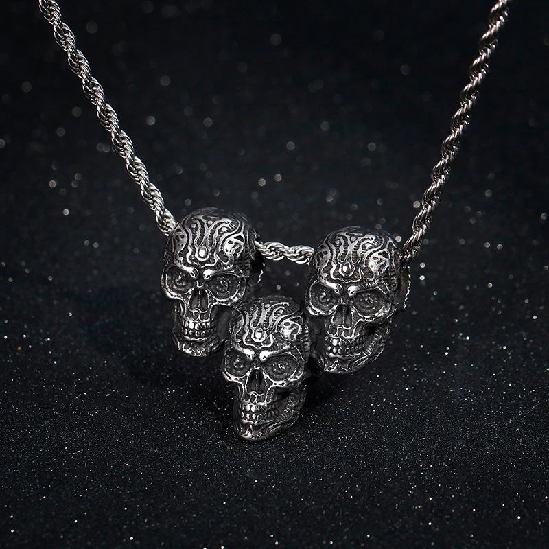 Vintage Titanium Steel Skull Pendant Necklace