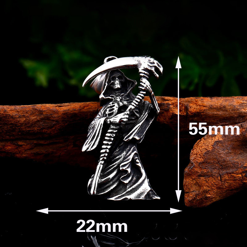 Vintage solid 3D death titanium steel pendant necklace