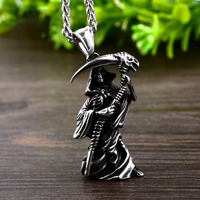 Vintage solid 3D death titanium steel pendant necklace