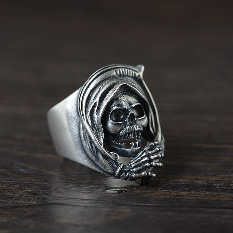 Golden Deer King S925 Silver Hollow Skull Claw Ring