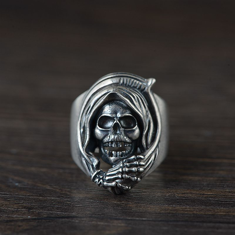 Golden Deer King S925 Silver Hollow Skull Claw Ring