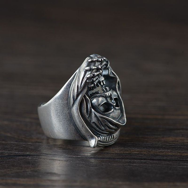 Golden Deer King S925 Silver Hollow Skull Claw Ring