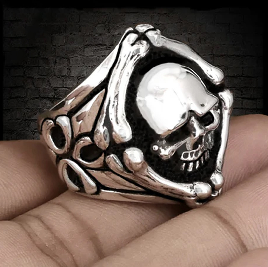Retro motorcycle Death skull ring