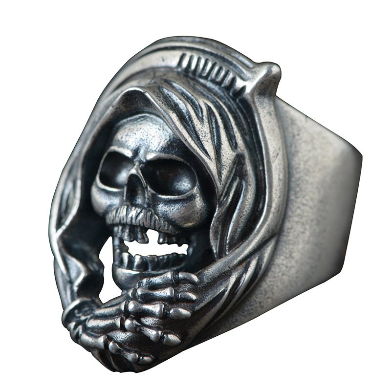 Golden Deer King S925 Silver Hollow Skull Claw Ring