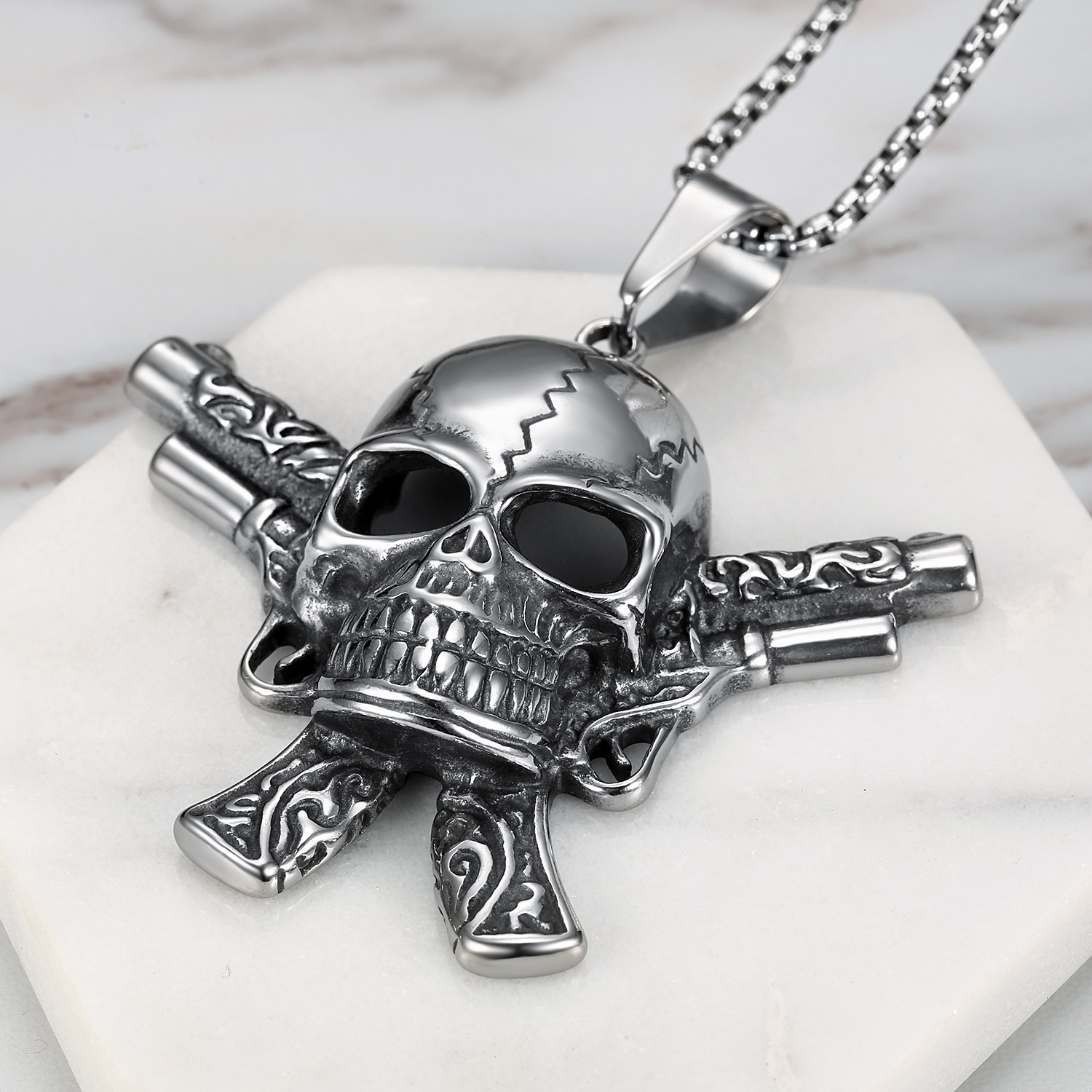Double Gun Skull Necklace